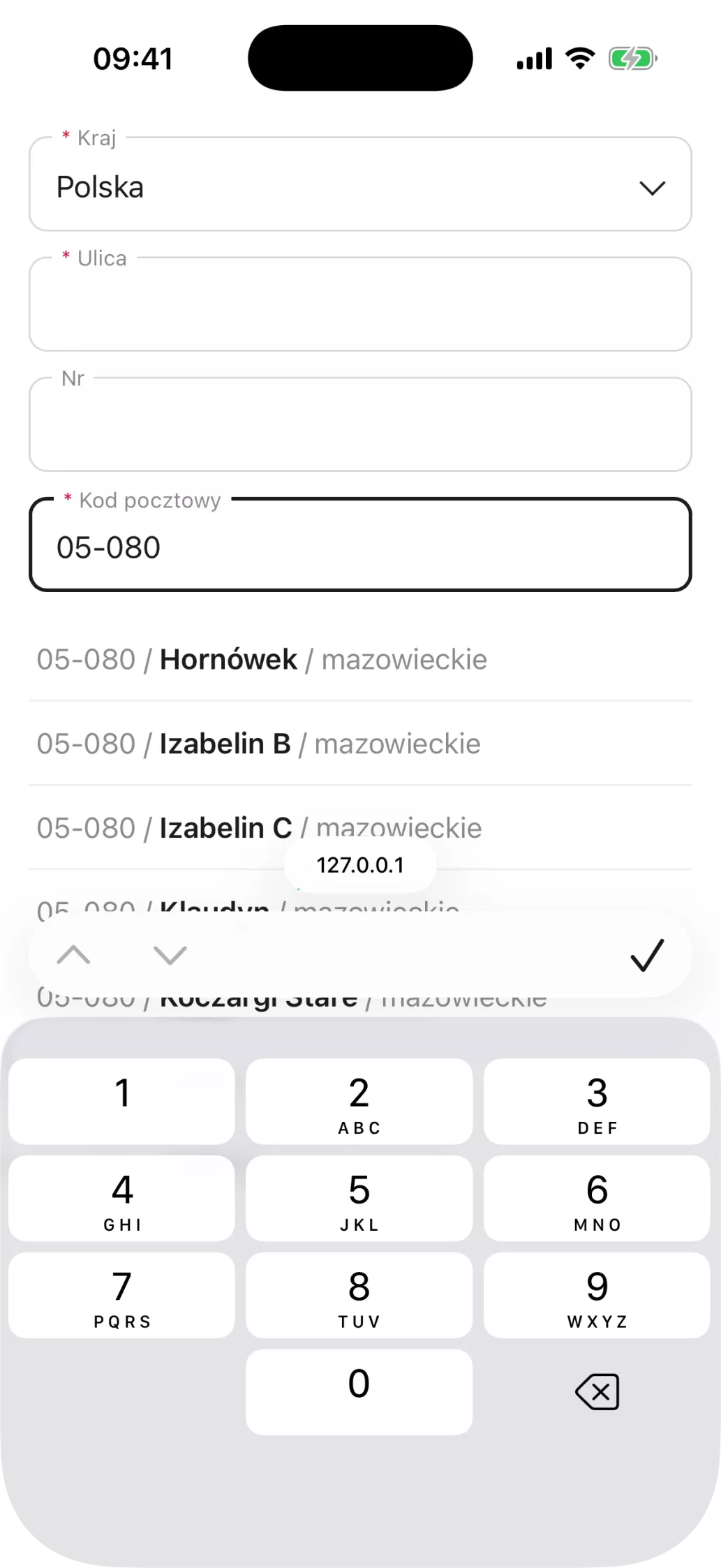 Klawiatura numeryczna dla kodu pocztowego