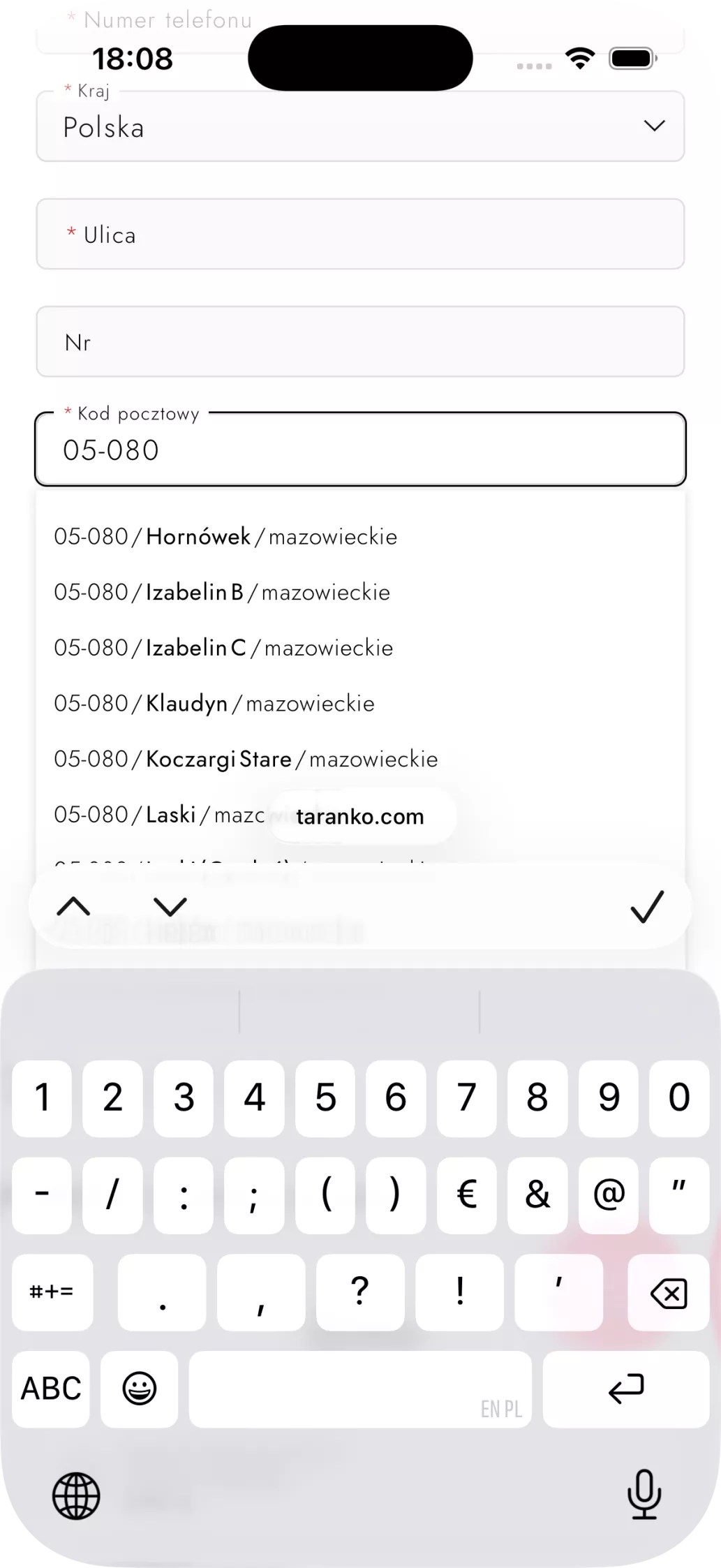Klawiatura przełączona w trybie wprowadzania znaków